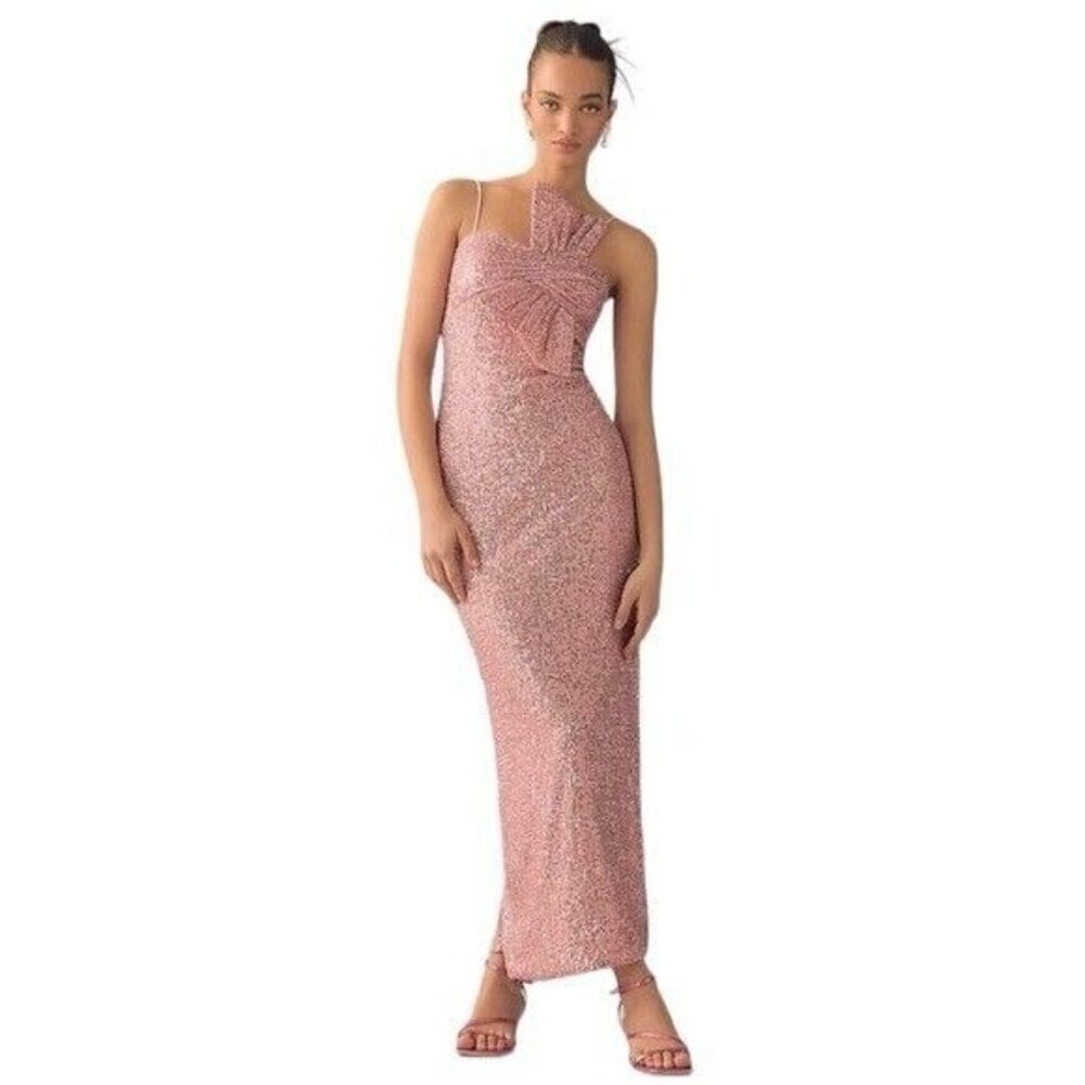 ANTHROPOLOGIE MAC DUGGAL Sequined Faux Bow Column Gown Pink Sequin Size 6 NEW - Picture 2 of 14